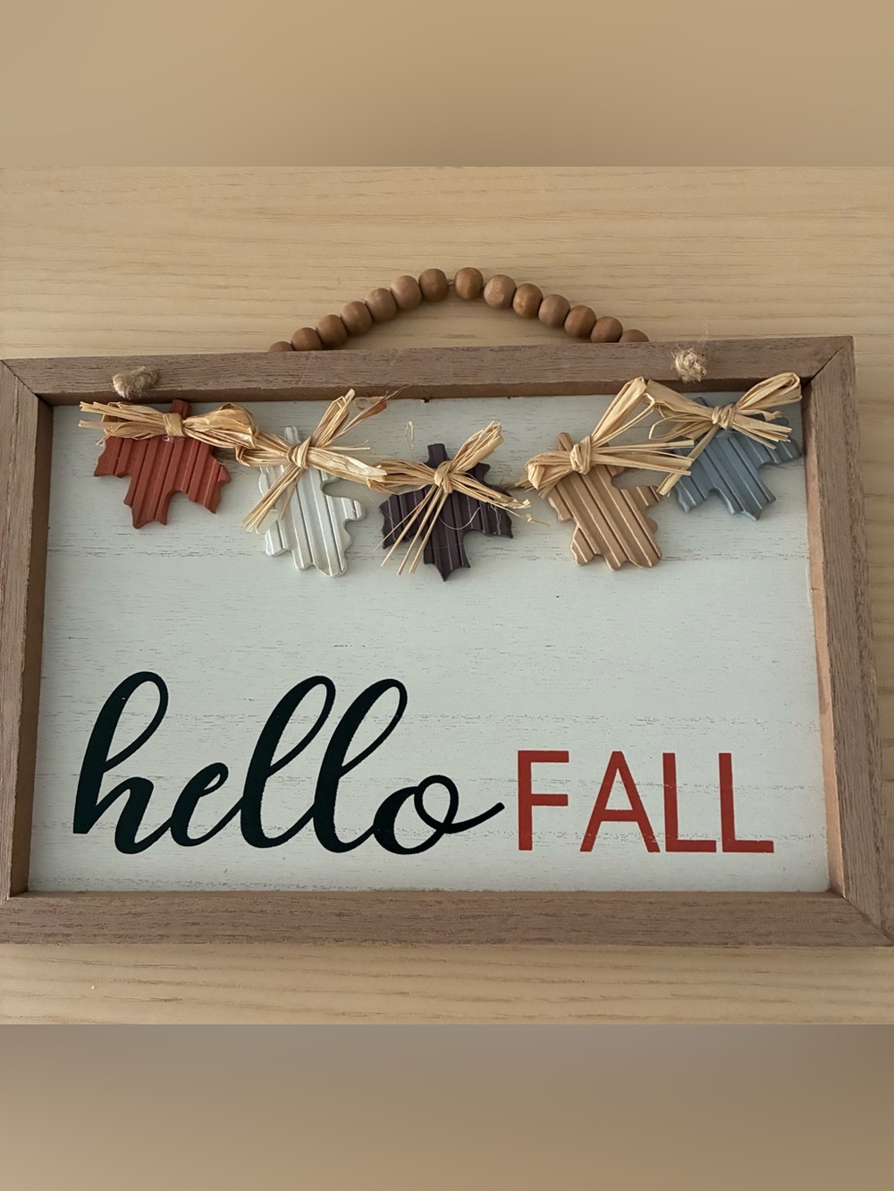 Hello Fall Wall Sign - Multicolor Leaf Garland